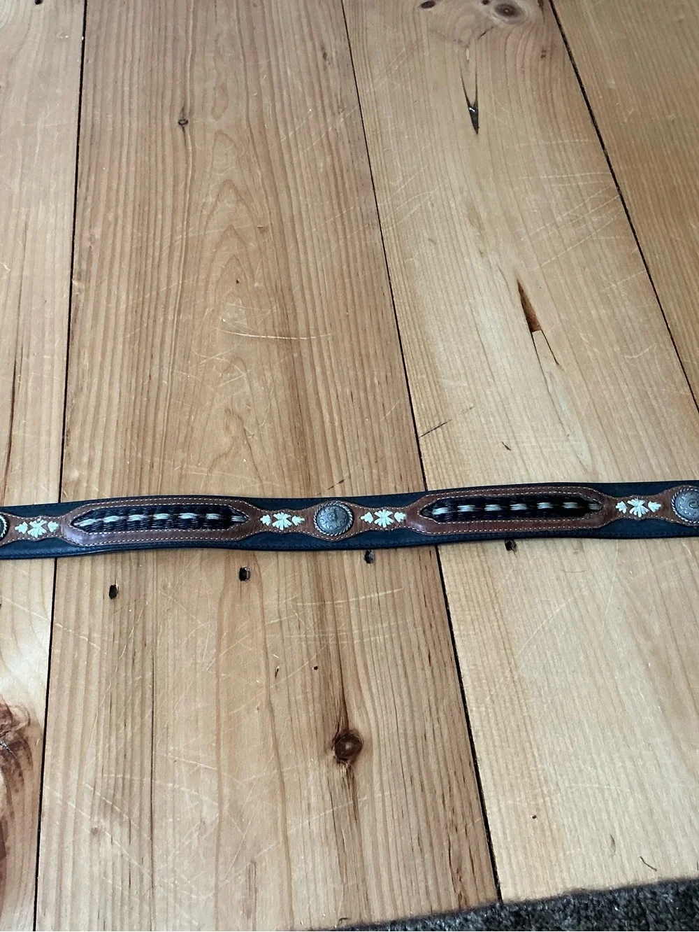 Vintage 1995 Justin Black Leather Pony Hair Belt 36